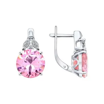 

Sokolov drop earrings with stones in silver with pink cubic zirconia, fashion jewelry, 925, women's male, long earrings