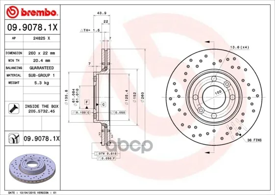 Диск Перфорированный Brembo Xtra 09.9078.1x Brembo арт. 09.9078.1X