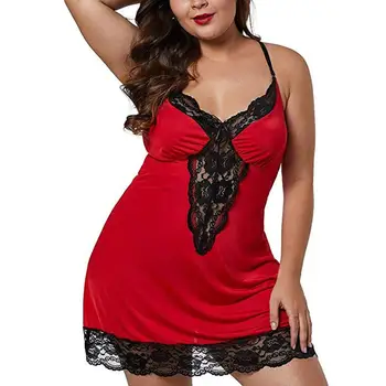 

Lace Plus Size 4XL Women Sexy Lingerie Babydoll Erotic Red Lace large Size Costumes Sleepwear Dress Transparent Sexy Underwear