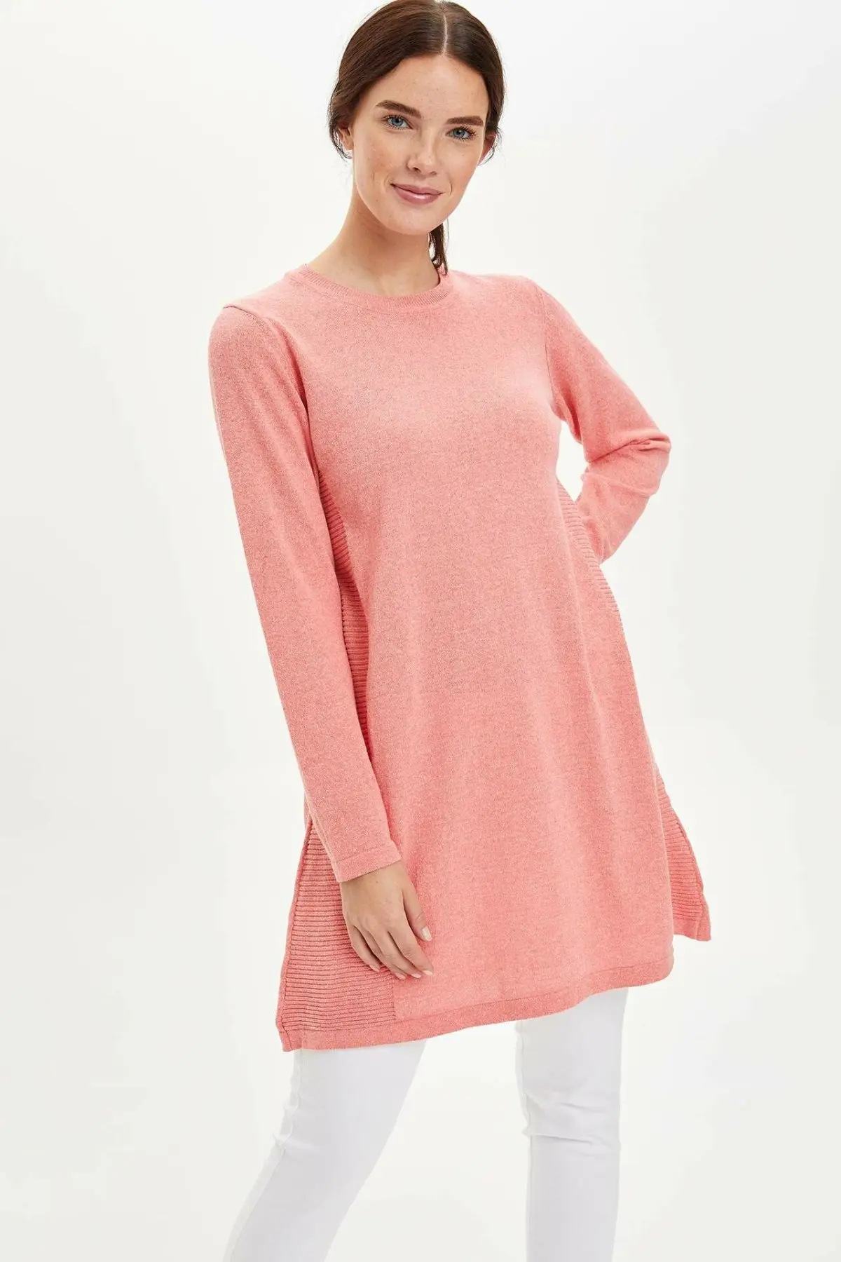 

DeFacto Woman Solid Color Tunic Casual Knitted Tops Cloth Female O-neck Long Tops Women Cotton T-Shirts Top Cloth-I8642AZ19WN