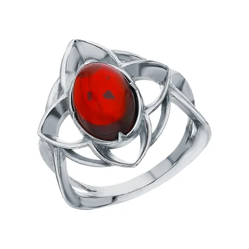 

Silver ring with amber sunlight sample 925