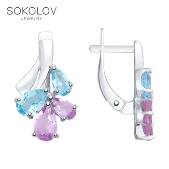 

Drop Earrings with stones SOKOLOV from silver with semi precious inserts, fashion jewelry, 925, women's/men's, male/female, long earrings, women's male