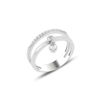 

Silver 925 Sterling Pearl & Zircon Crystal Dangle Ring