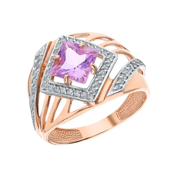 

Gold ring with amethyst and cubic zirconia sunlight