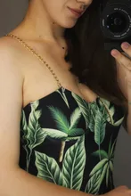 One-Piece Swimsuit Monokini Chain Push-Up Underwired Women Plant-Print Sexy New In-X