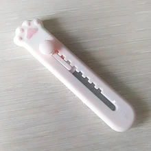 MINKYS-Mini cuchillo de bolsillo con Gato Kawaii, utensilio de utilidad artística, caja Express, cortador de papel, hoja rellenable para envolver, papelería