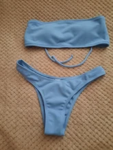 Bikini sin tirantes de cintura alta para mujer, bañador Sexy, traje de baño acolchado, de Color puro monokini, novedad de 2021