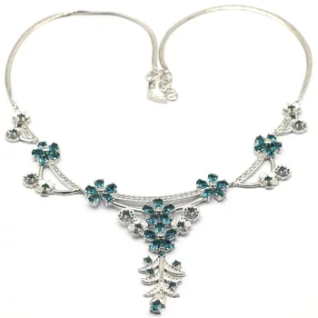

33x20mm Deluxe 37g Created London Blue Topaz Christmas Gift Jewelry Making Silver Necklace Length 19-20“