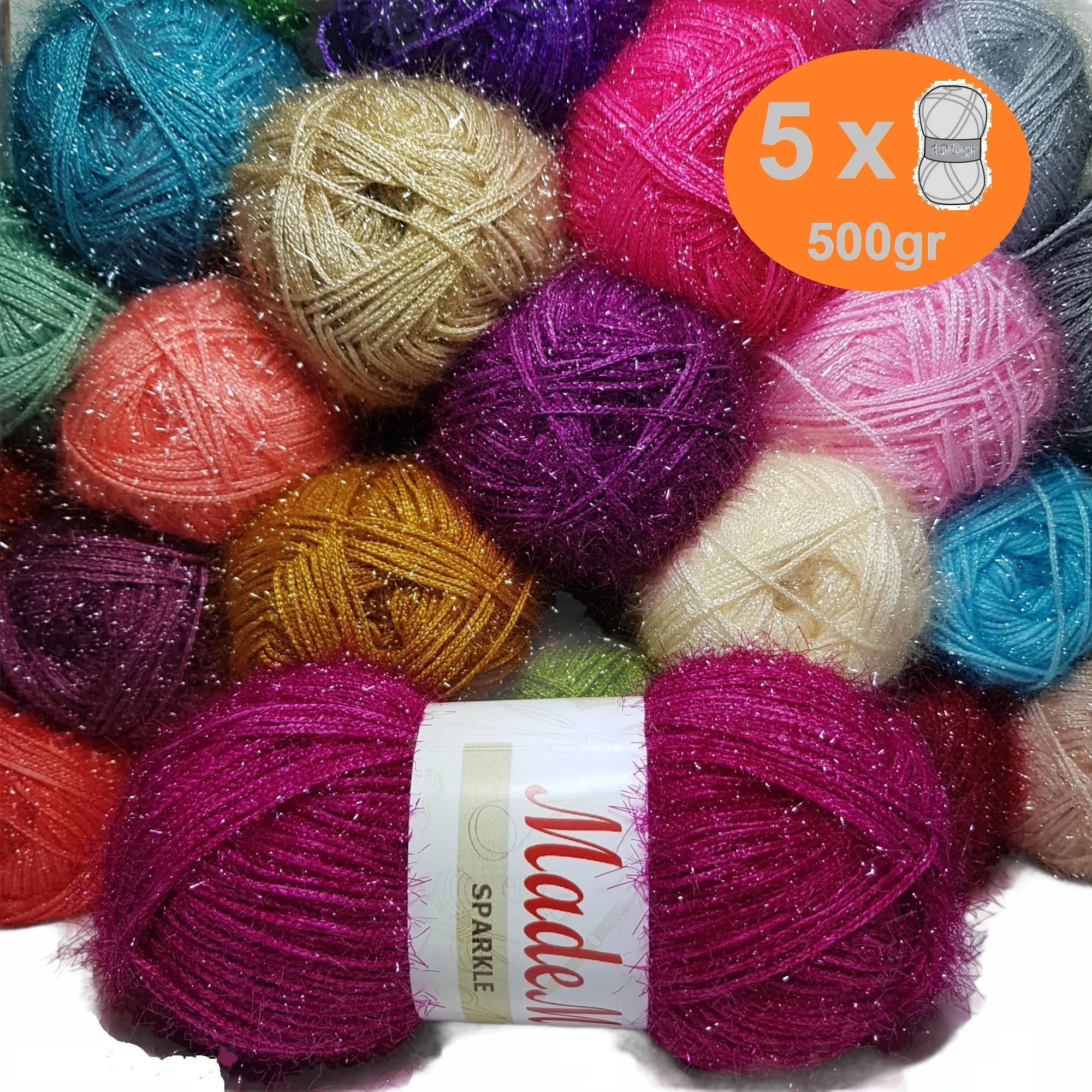 

MadeM Sparkle Yarn 5x100gr-250mt Hand Knitting %66 Polyester %34 Lurex Metalic String Fancy Fuzzy Cord Cyristal Shiny Brilliant