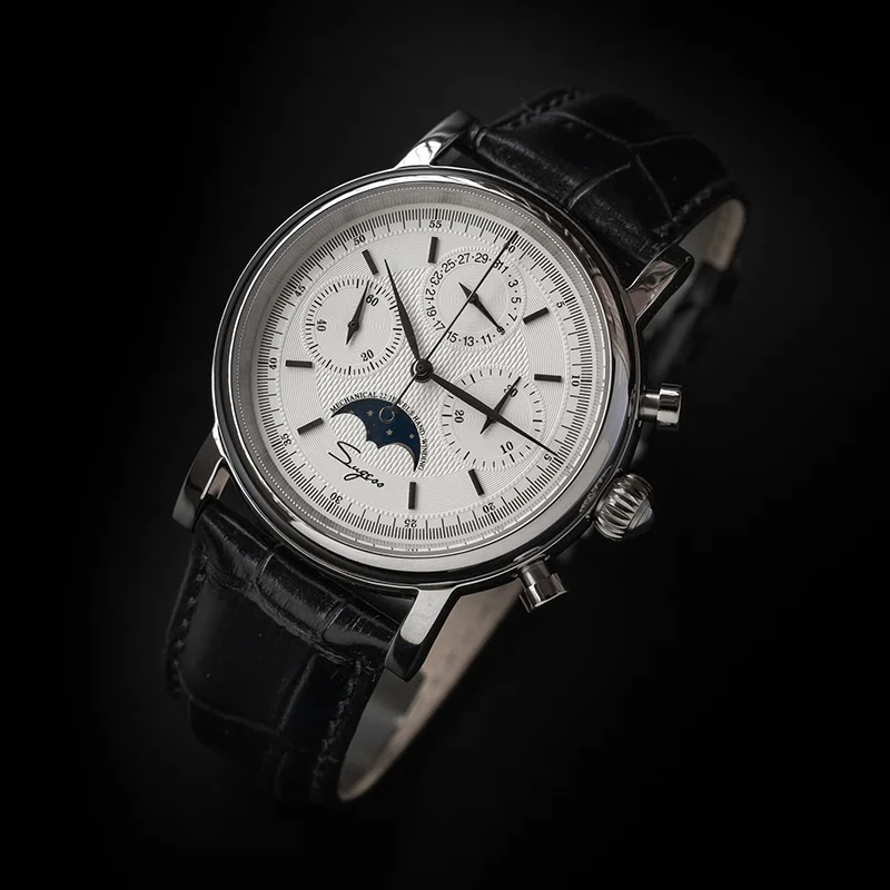 Seagull-メンズ腕時計,メカニカルカレンダー付き,ヴィンテージ,motonフェーズ,耐水性