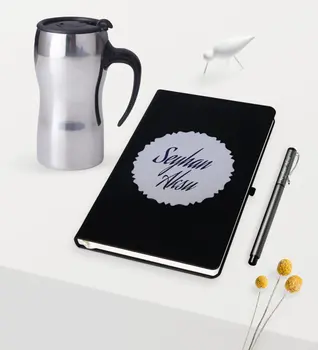 

Personalized Relief Plate Black Notebook Pen Silver Vacuum Flask Mug Set