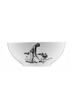 

5.9 Inch White Black Illustrated Porcelain Bowl Salad Soup Dinnerware Kutahya Porcelain Food Tray- golf