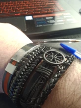 Vnox 4 unids/set envoltura trenzada pulseras de cuero para hombres Vintage Árbol de la vida amuleto timón cuentas de madera étnica muñequera Tribal