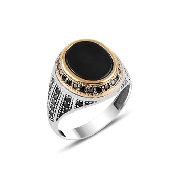 

Silver 925 Sterling Onyx & Zircon Crystal Ring