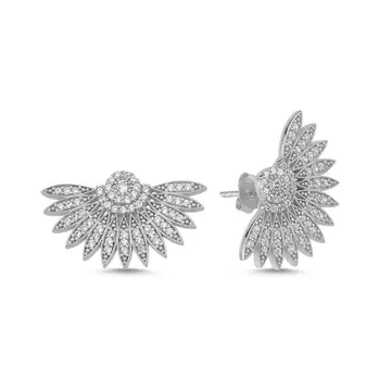 

Angemiel 925 Silver Zircon Stone Fan Earrings-Rhodium Plated