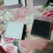 Minitiger-Interruptor táctil para luz de pared, estándar europeo, de lujo, de cristal blanco, 1 entrada y 1 vía