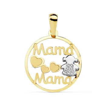 

18k gold pendant two-tone 18mm. MOM girl Hearts [AB8826]