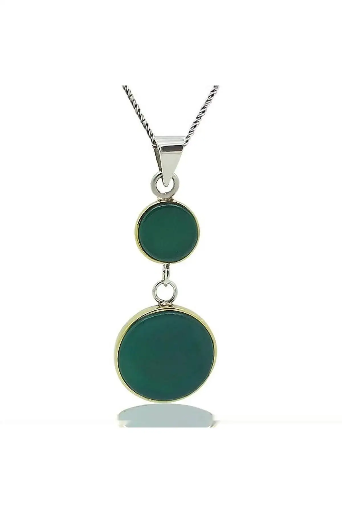 

Silver Round Green Agate Stone Authentic Lady Necklace