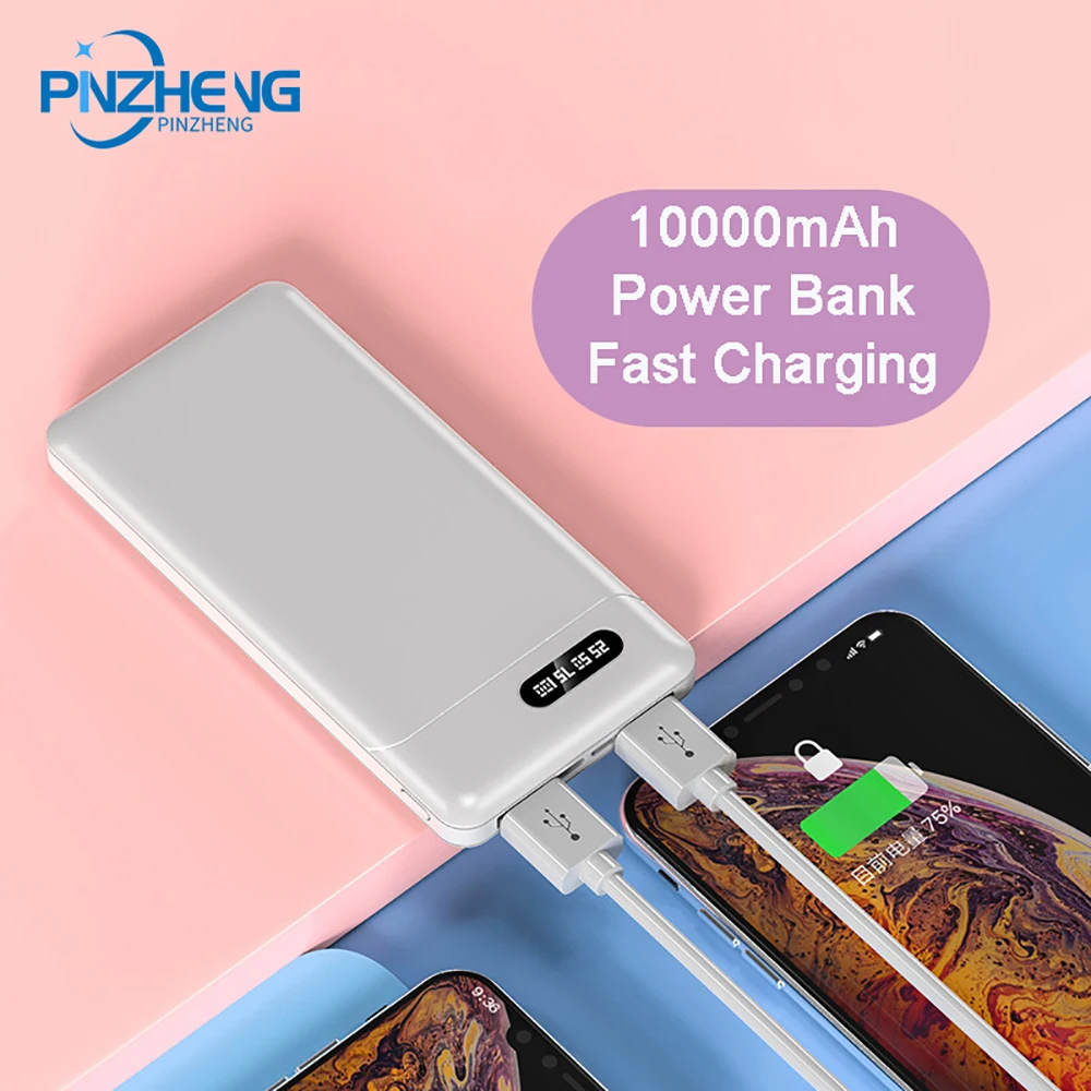 

PINZHENG Power Bank 10000mAh Portable Charging Power Bank For iPhone Xiaomi Mi9 8 External Battery 10000mAh PoverBank Charger