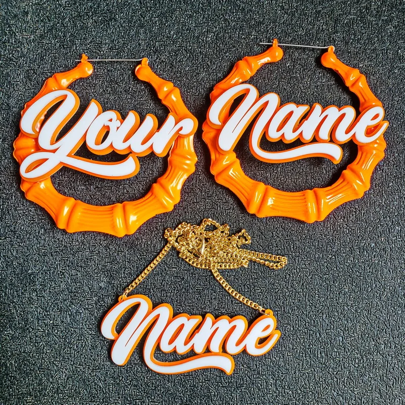 Earrings Basketball-Wives Custom Large-Name Women Personalize for Neon-Color Bamboo Brincos