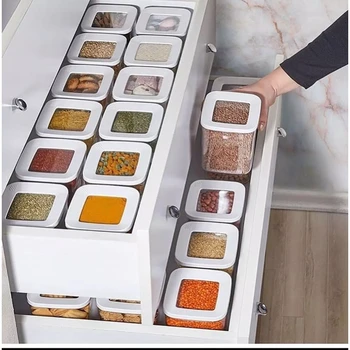 12 PCS Kitchen Food Storage Box Container Set Organizer Square Vacuum Lid Airtight Jars Pantry Noodle Legume Cereals Rice Pasta 1
