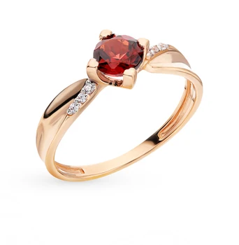 

Gold ring with cubic zirconia and Garnet sunlight sample 585