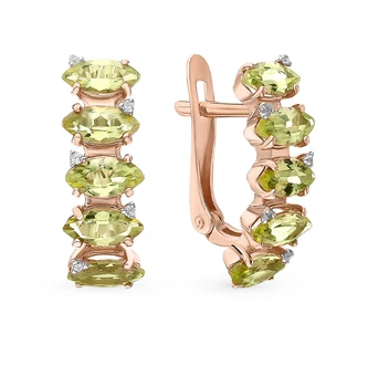 

Gold earrings with хризолитом and cubic zirconia sunlight sample 585