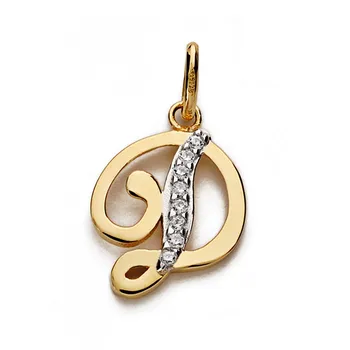 

18k gold pendant letter D rhinestone 13mm. [AA0203]
