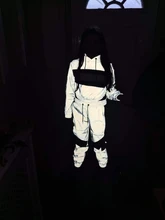 Chaqueta holgada de moda para mujer, conjuntos a juego de talla grande, conjunto de 2 piezas reflectante de Hip Hop, chándal, sudaderas con capucha, pantalones cortos