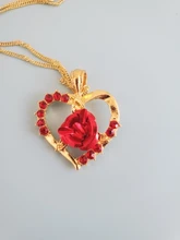 Nuevo amor corazón rojo rosa colgante, collar de mujer Color dorado para señorita gargantilla collar de joyería de moda para el Día de San Valentín regalo