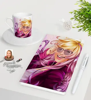 

Personalized Women 'S Abstract Caricature Of White Notebook Pen Turkish Coffee Cup Seti-11