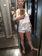 Hirigin casuales de las mujeres volantes lisos Clubwear vacaciones de verano sin mangas mameluco Mini pantalones cortos de playa