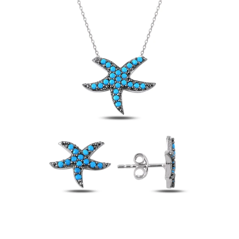 

Silver 925 Sterling Nano Turquoise Stone Sea Star Set