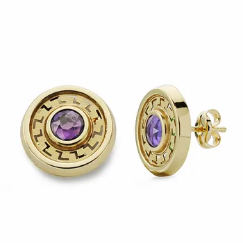 

18k gold earrings round 11mm. Amethyst close pressure [AA2083]