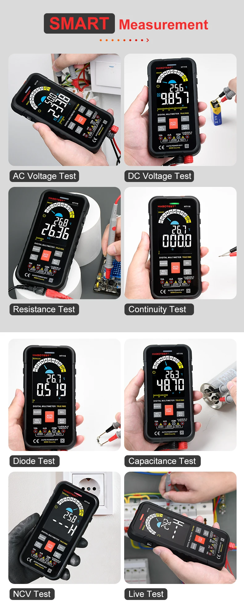 Digital Multimeter Professional Smart Multimeter AC DC Voltage Current TRMS Capacitance HZ REL OHM MultiTester DMM Meter personalised tape measure