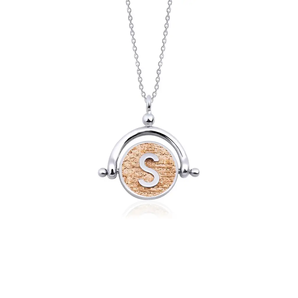 

Tash Design Letter S Necklace, Silver Necklace, Bronze Zircon Stone, Double Sided Pendant, chain Length 70 cm