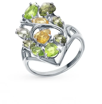 

Silver ring with tourmaline, хризолитом and citrine sunlight sample 925