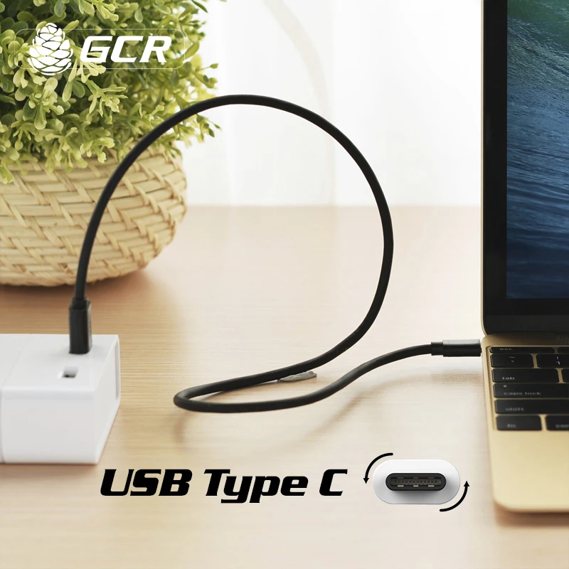 GCR кабель USB 2.0- USB Type C для зарядки, передачи данных, черный, 28/28 AWG, экран, армированный, морозостойкий