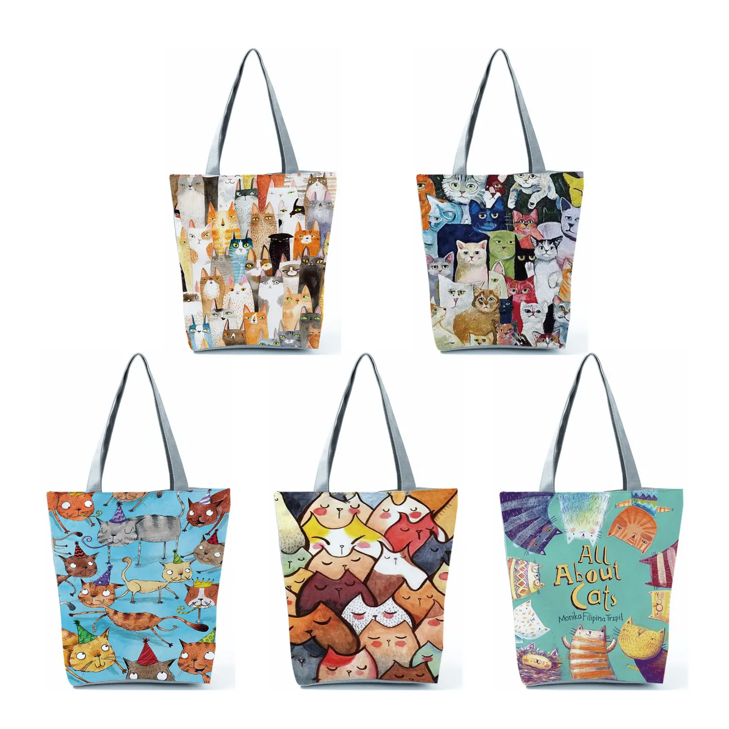 

Дизайнерские милые льняные сумки-тоуты с милым мультяшным аниме котом, женские модные сумки, школьные дорожные сумки через плечо для покупок, многоразовые