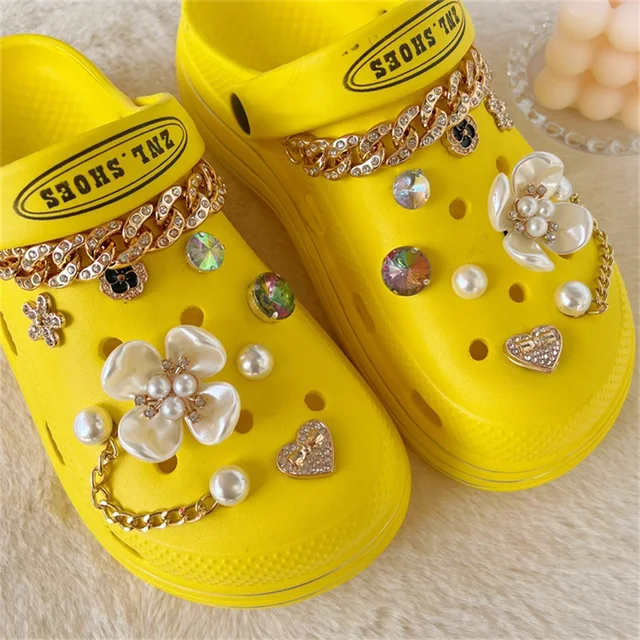 Cute Luxury Shoes Accesories Rhinestone Bling Croc Charms Set Chain Crocs  Shoe Decorations Diy Buckle Pearl Shoes Flower New