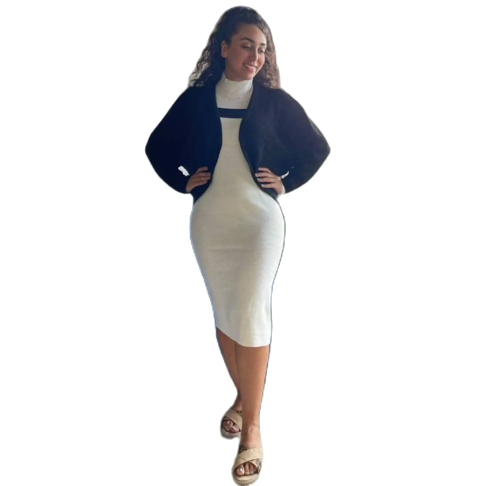 

Женский комплект из 2 предметов, Трикотажный жилет с длинным рукавом и вязаное платье в полоску с высоким воротником, мусульманская мода, трикотажная одежда из Турции 2021