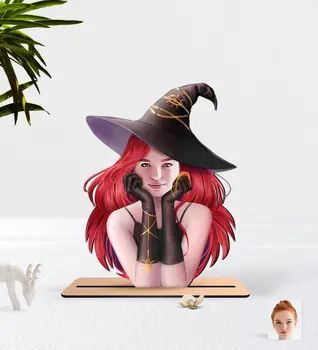 

Personalized Women 'S Witch Caricature Of Wood Biblo-2