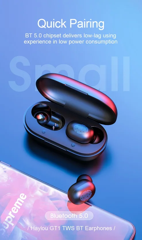 Kphrtek 1 шт. GT1 TWS отпечатков пальцев сенсорные Bluetooth наушники, HD стерео беспроводные наушники, шумоподавление игровая гарнитура