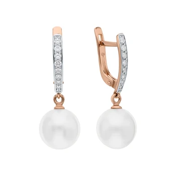 

Gold earrings with cubic zirconia and pearls cultured sunlight sample 585