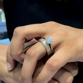 

Tamtur three rows Cubic Zirconia 8 mm Engagement Gold Ring