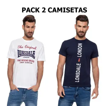

Lonsdale Pack 2 T-shirts man in White & navy blue color with stamping brand cotton summer (Size L)