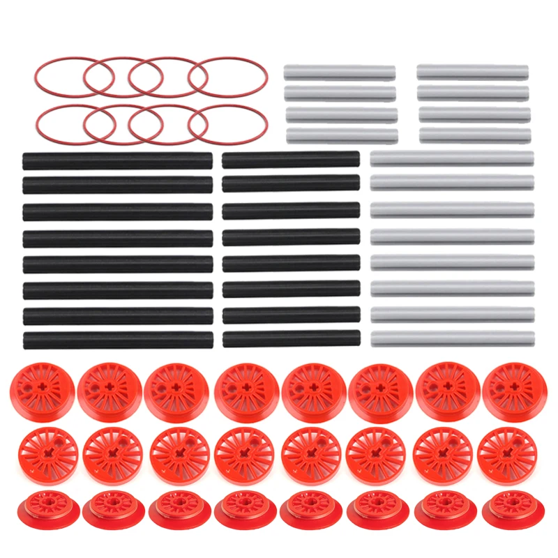 72 개/몫 기차 휠 스포크 RC 기차 플랜지 드라이버 수리 세트 레드 휠 크로스 액슬 빌딩 블록 세트 57999 85557 85558