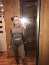 Workout-Clothes Legging Yoga-Sets Womens Sportswear Ribbed Seamless Long-Sleeve High-Waist