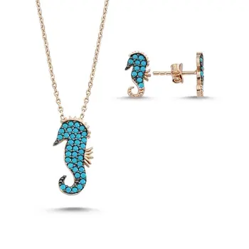 

Angemiel 925 Silver Nano Turquoise Gemstone Seahorse Set - Rose Gold Plated