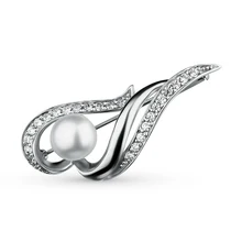 Серебряная брошь с фианитами и жемчугом SUNLIGHT проба 925